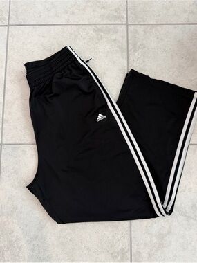 Adidas Men’s Black Straight Leg Track Pants with White Stripes